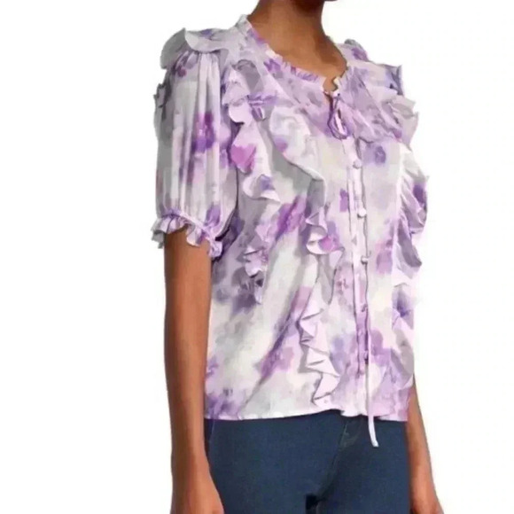 For Love And Lemons Tops - New with tags For Love and Lemons women's purple Zinnia floral ruffle blouse